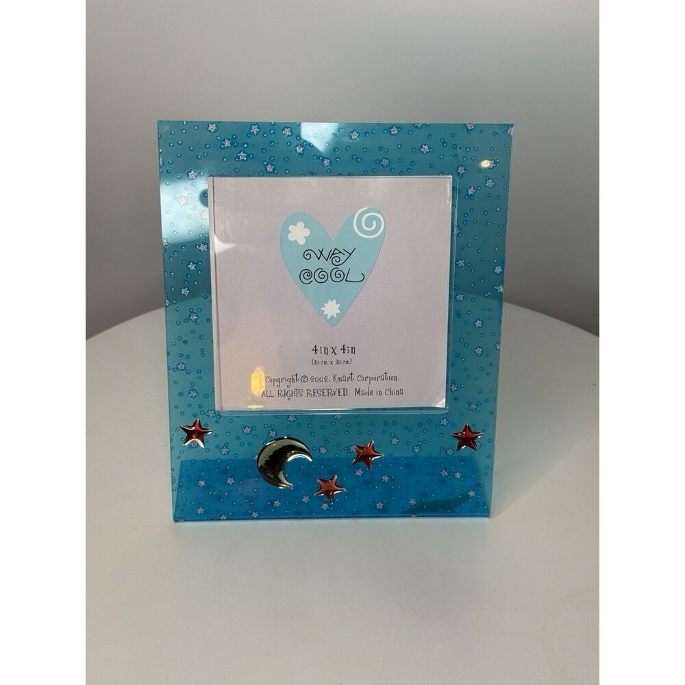 Vintage Y2K Way Cool Kmart Blue Acrylic Photo Frame 4x4 Celestial Moon Stars